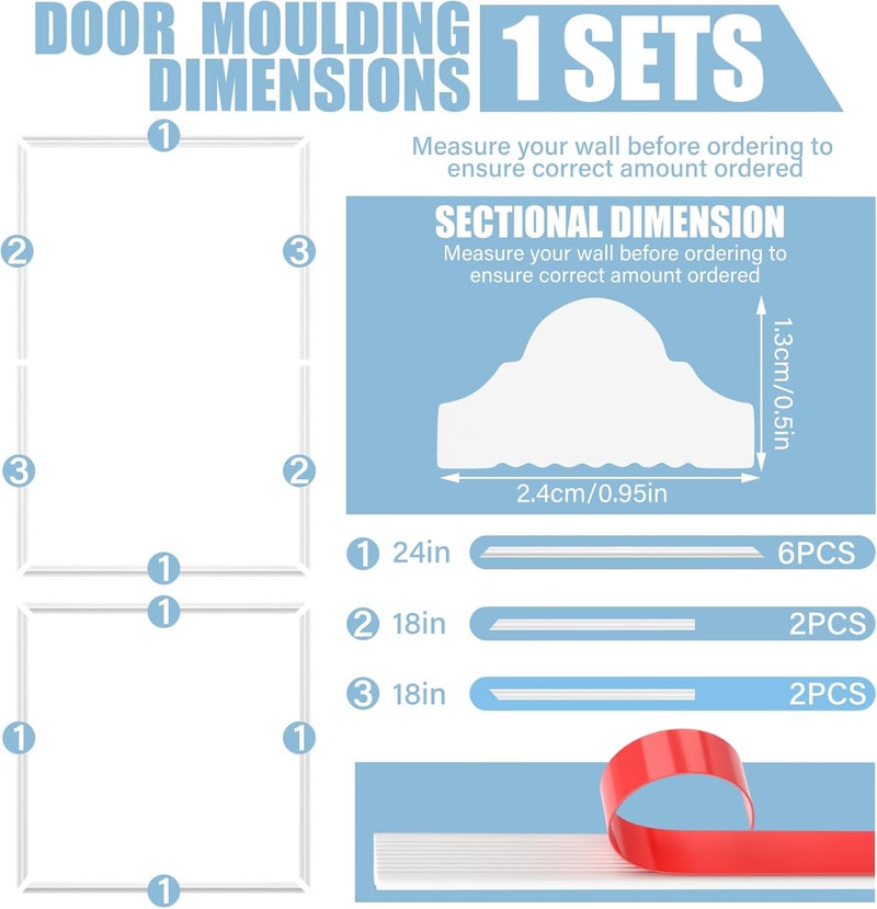 Colingmill 1 Set Peel and Stick Door Moulding Trim Kit Premade Wall Moulding Panels Flexible Self Adhesive 3D Wainscoting Panels for Mirror Window Frame Decor (Top 24"x36" and Bottom 24"x24") - Image 2